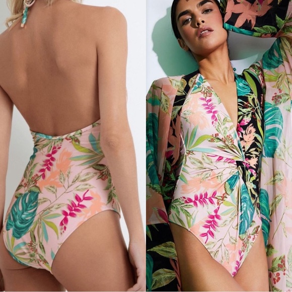 PatBo Tropicalia Plunge Halterneck Swimsuit